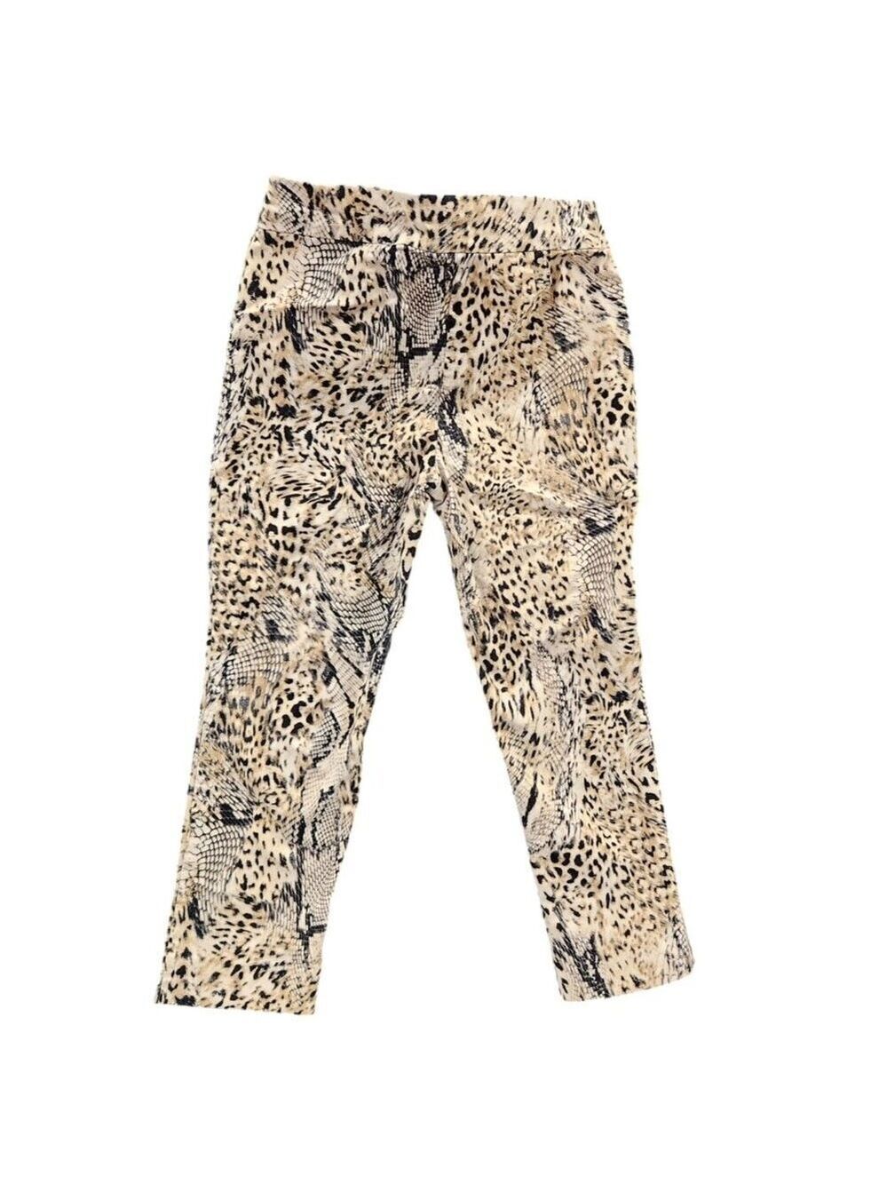 Chicos Womens Leopard Print Slim Pants Size 00 US 2 Rayon Blend Beige Black